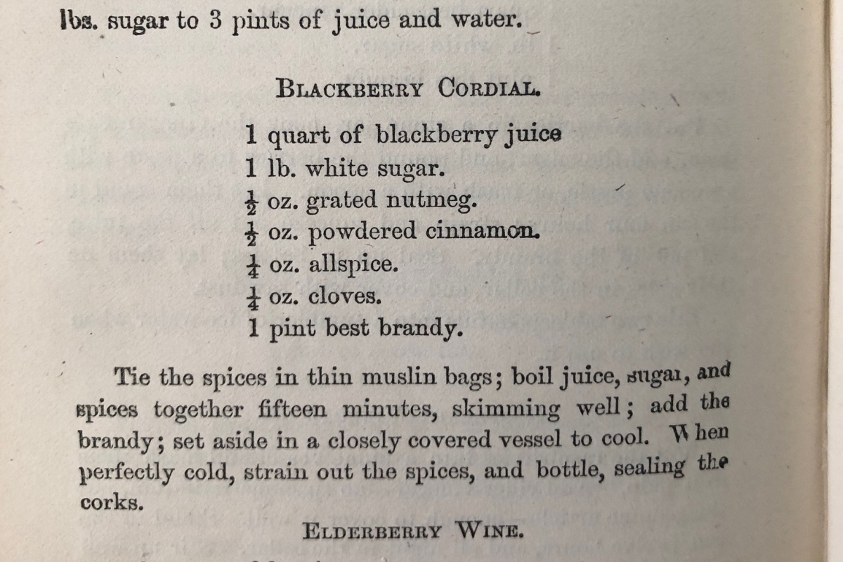 An 1871 Recipe for blackberry cordial