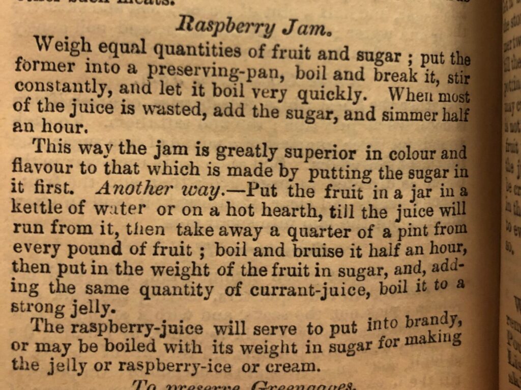 a recipe for raspberry jam in an old cookbook. 