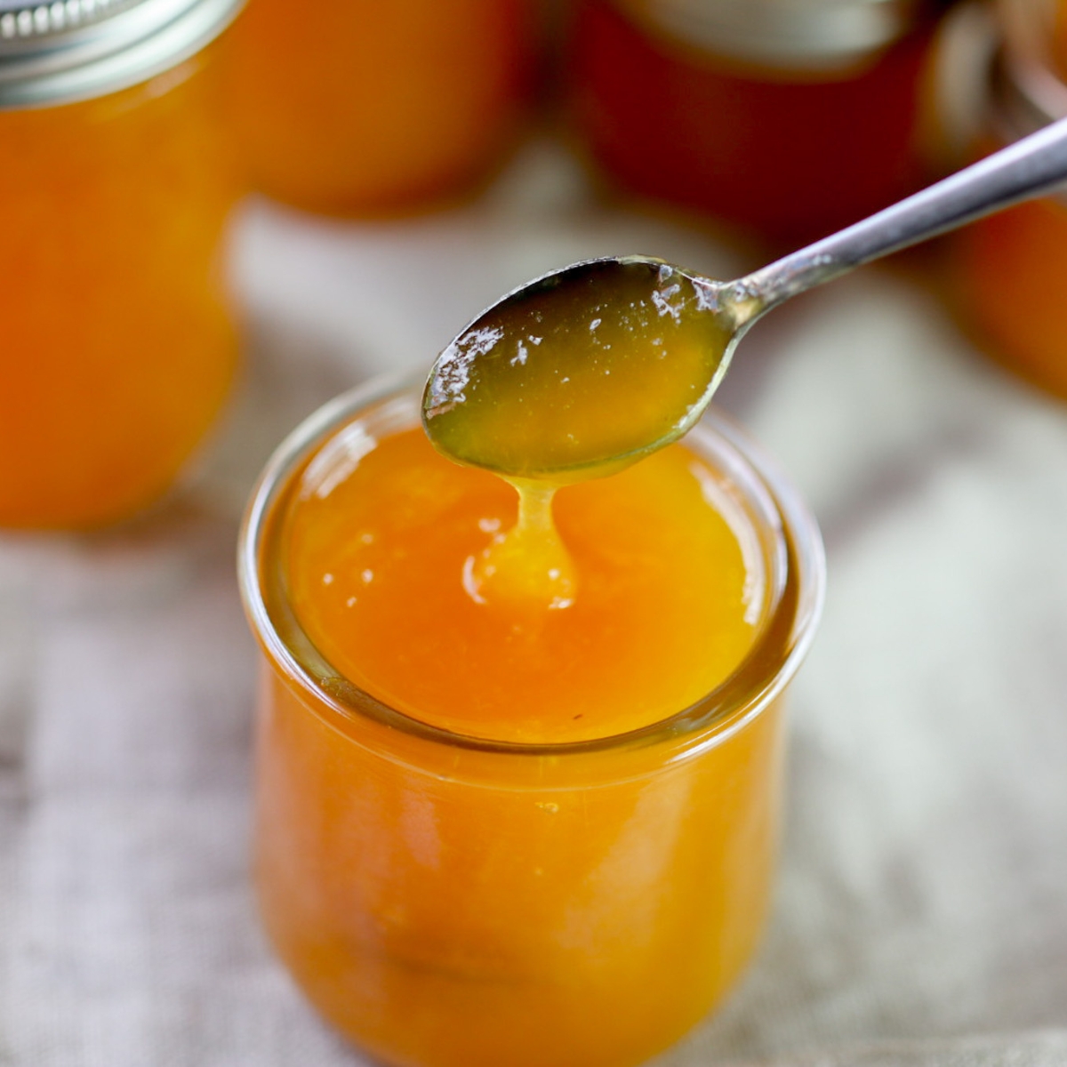 Peach marmalade in a glass jar