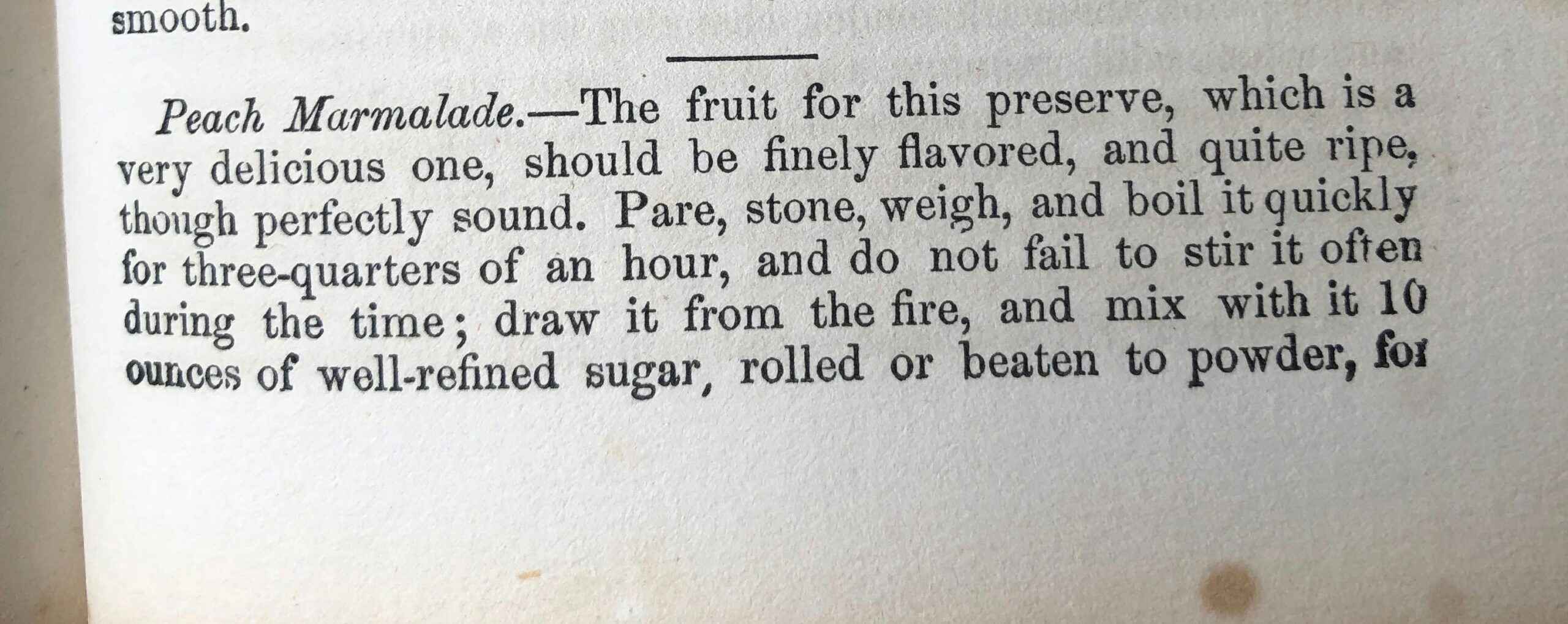 A recipe for peach marmalade in an 1873 cook book