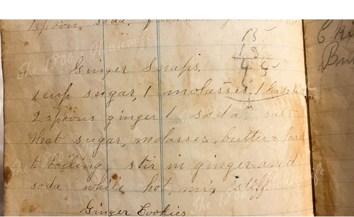 a handwritten recipe for ginger snaps