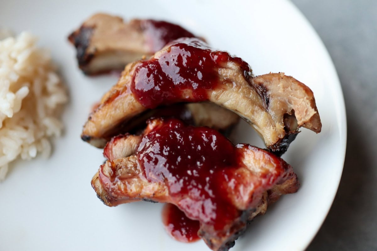 plum catsup on meat