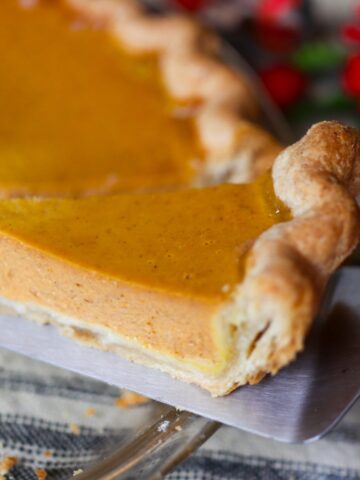 a slice of pumpkin pie
