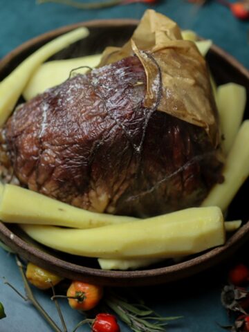 a baked stuffed beef heart