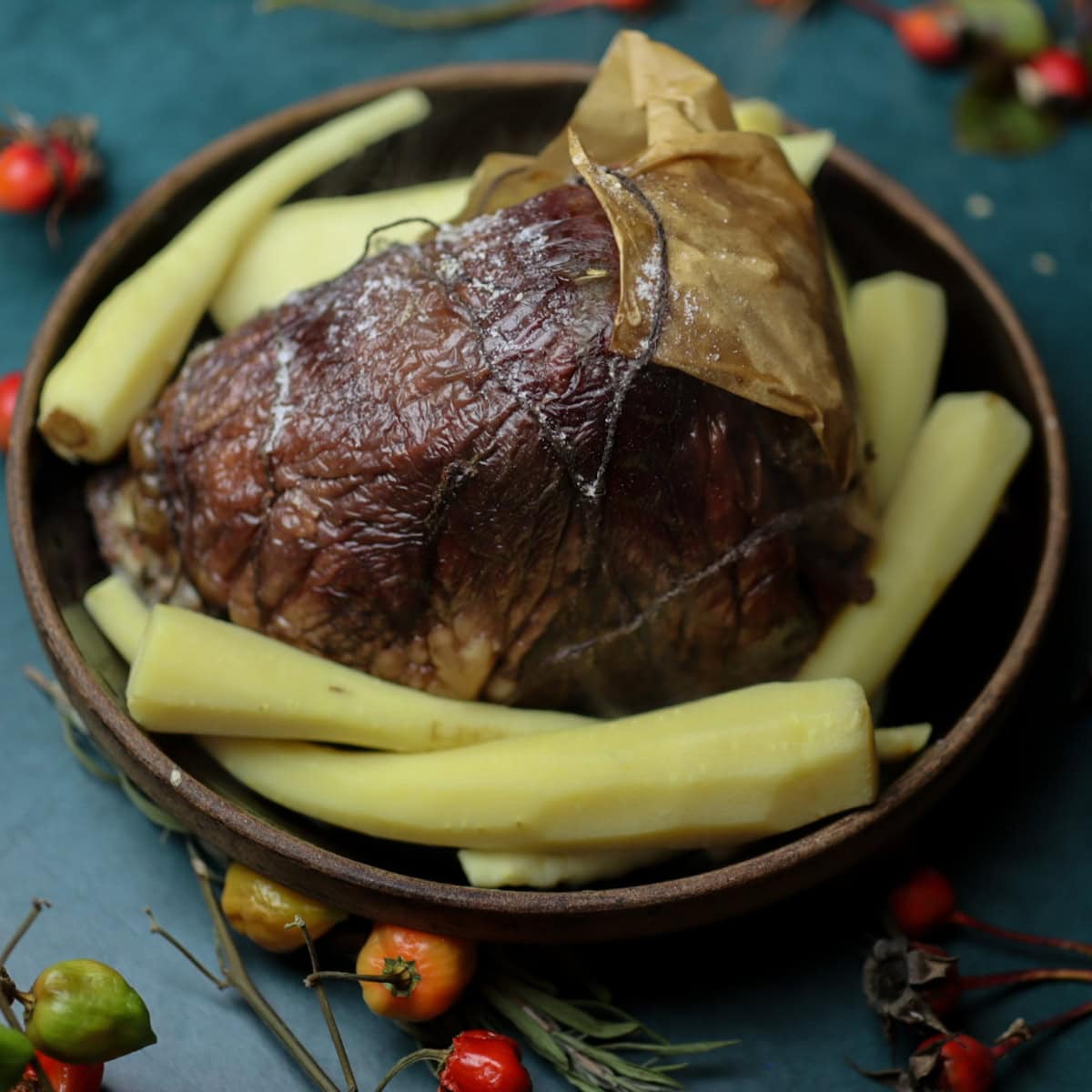 a baked stuffed beef heart