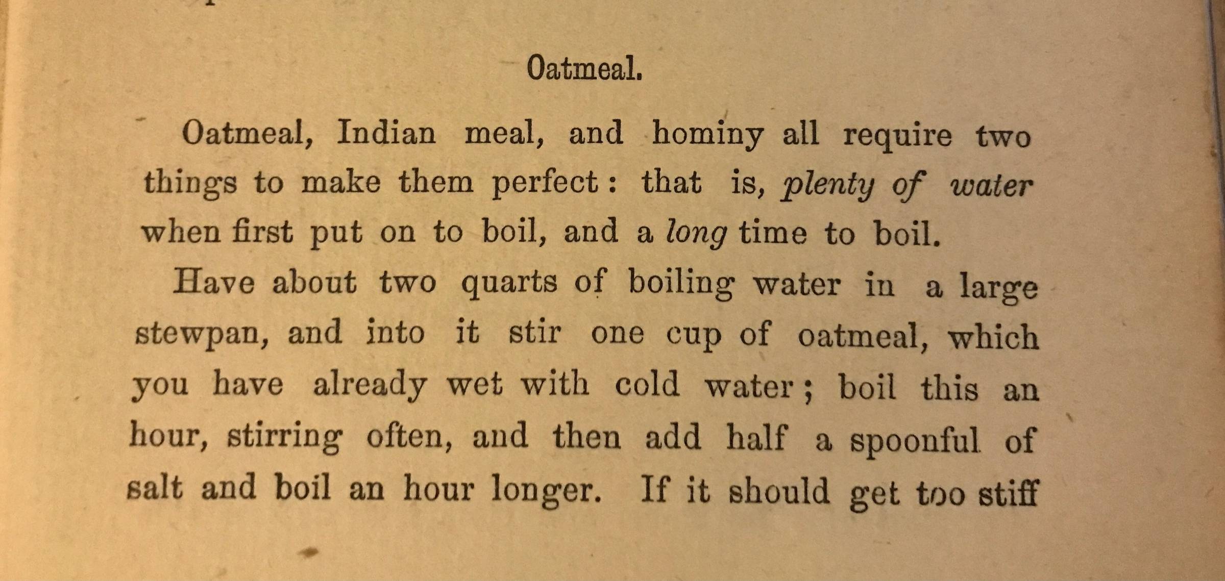 An 1800's recipe for oatmeal