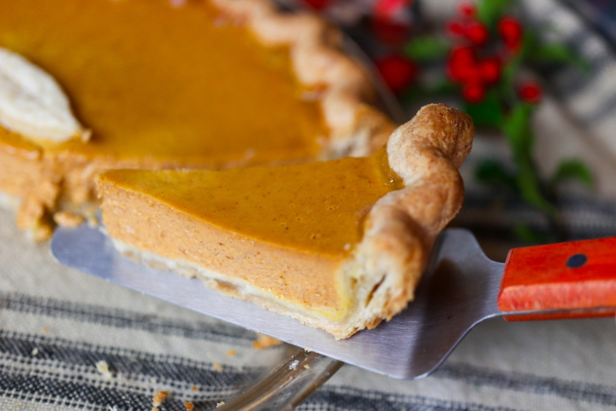 A slice of pumpkin pie