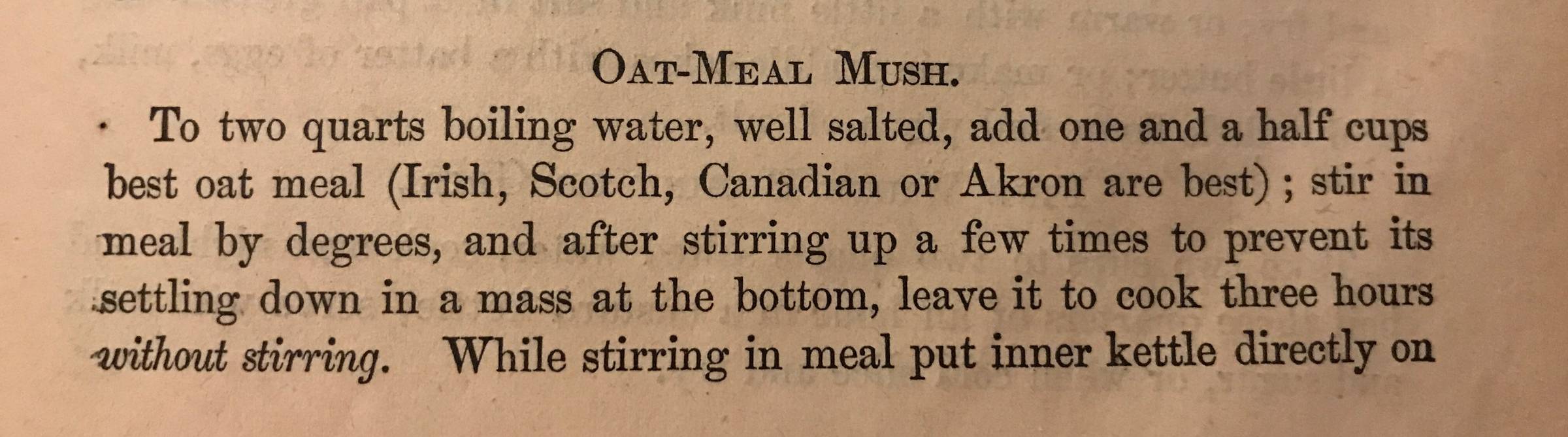 an 1800's recipe for oat-meal mush