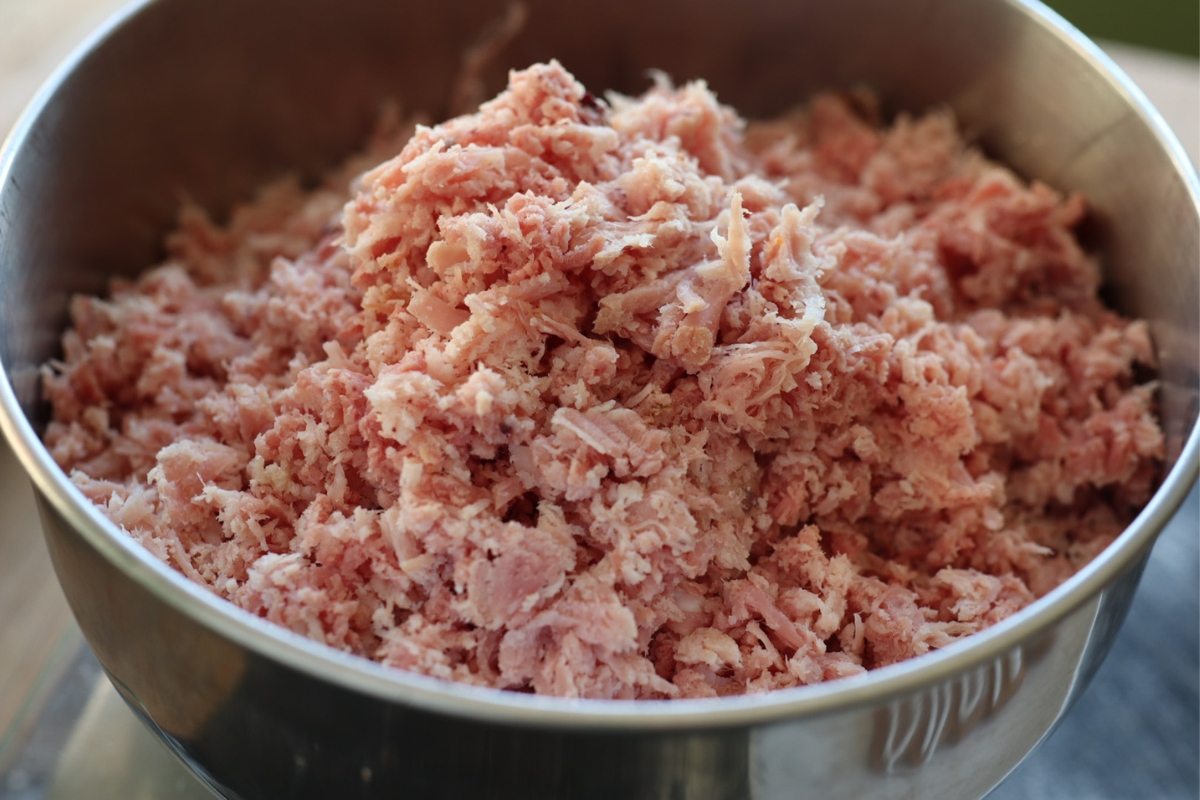 a bowl of chopped ham for old fashioned ham sandwiches