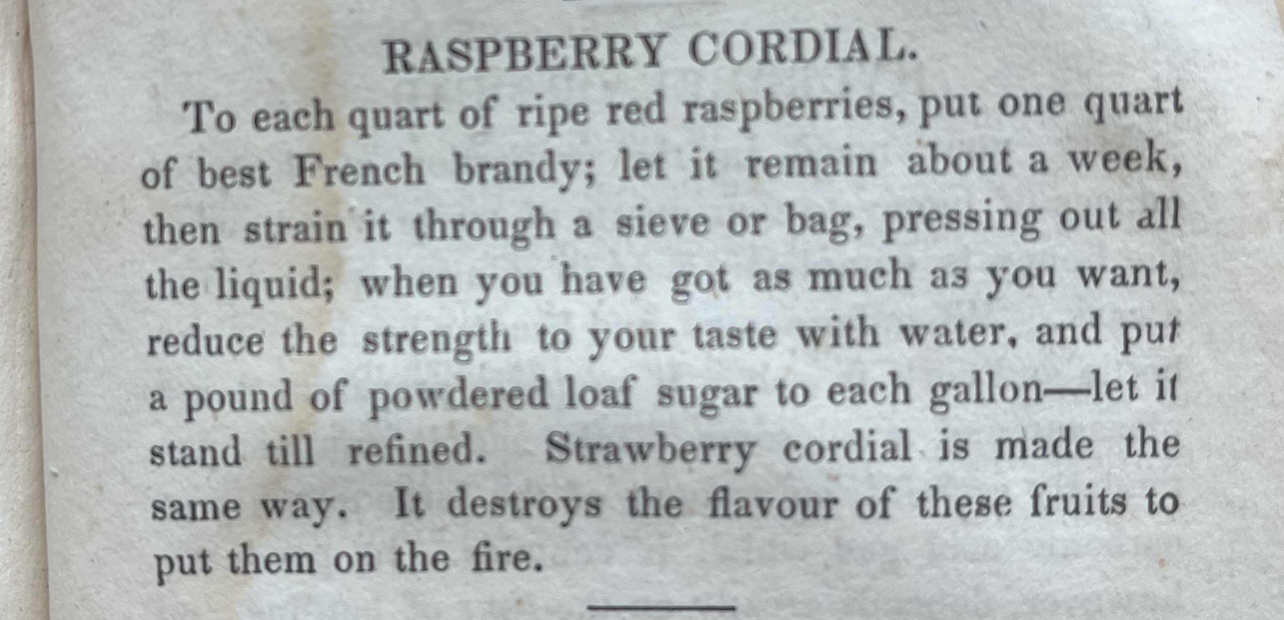an 1800s Raspberry Cordial recipe