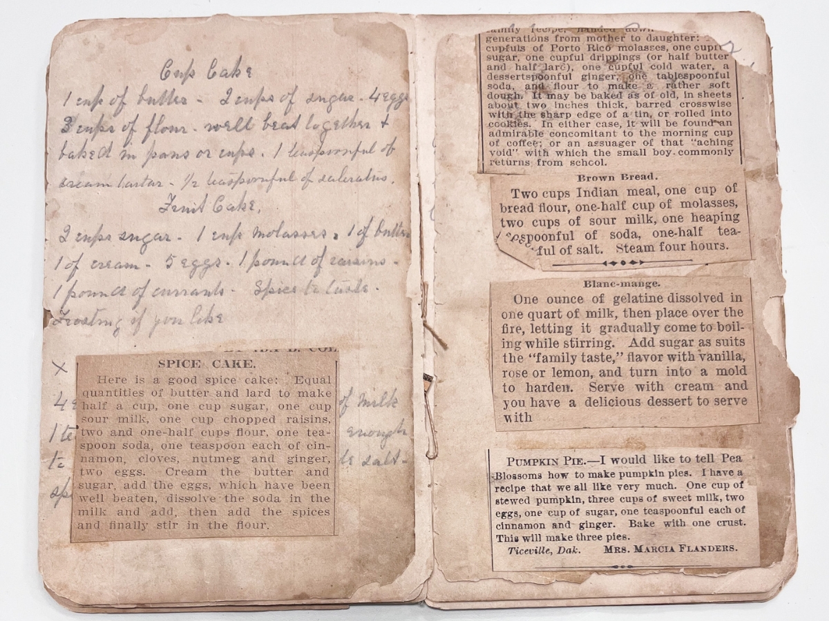 pages from an 1800s handwritten recipe book