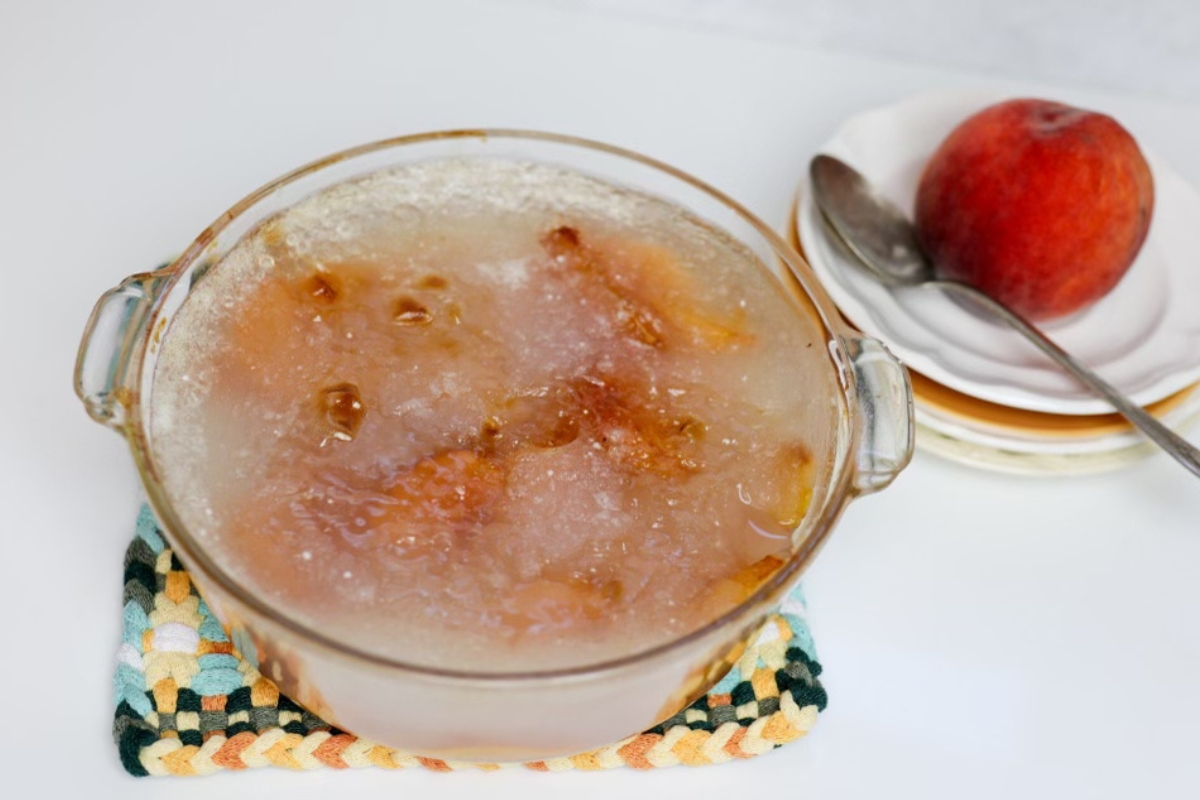 an old fashioned baked Peach Tapioca Pudding